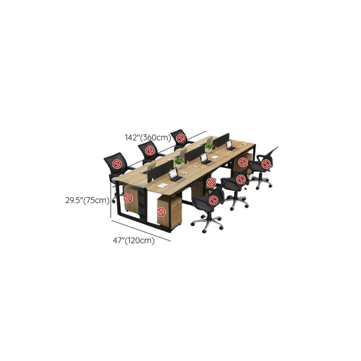 Natural Finish Multi-person Wooden Desk with Storage Image - 11