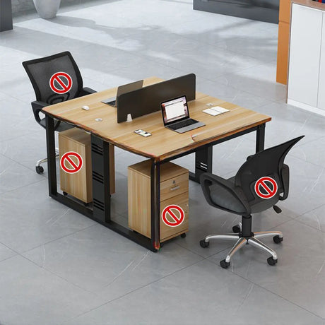 Natural Finish Multi-person Wooden Desk with Storage Image - 2