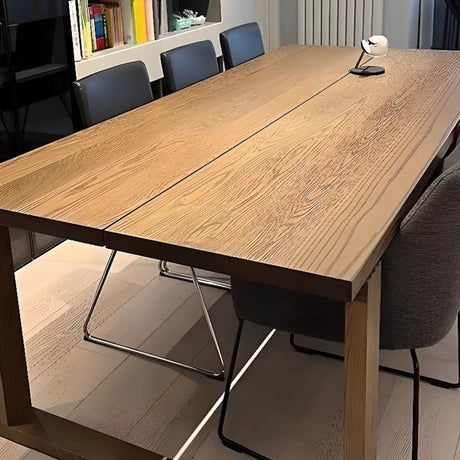 Natural Finish Narrow Wood Multi-person Conference Desk Image - 1