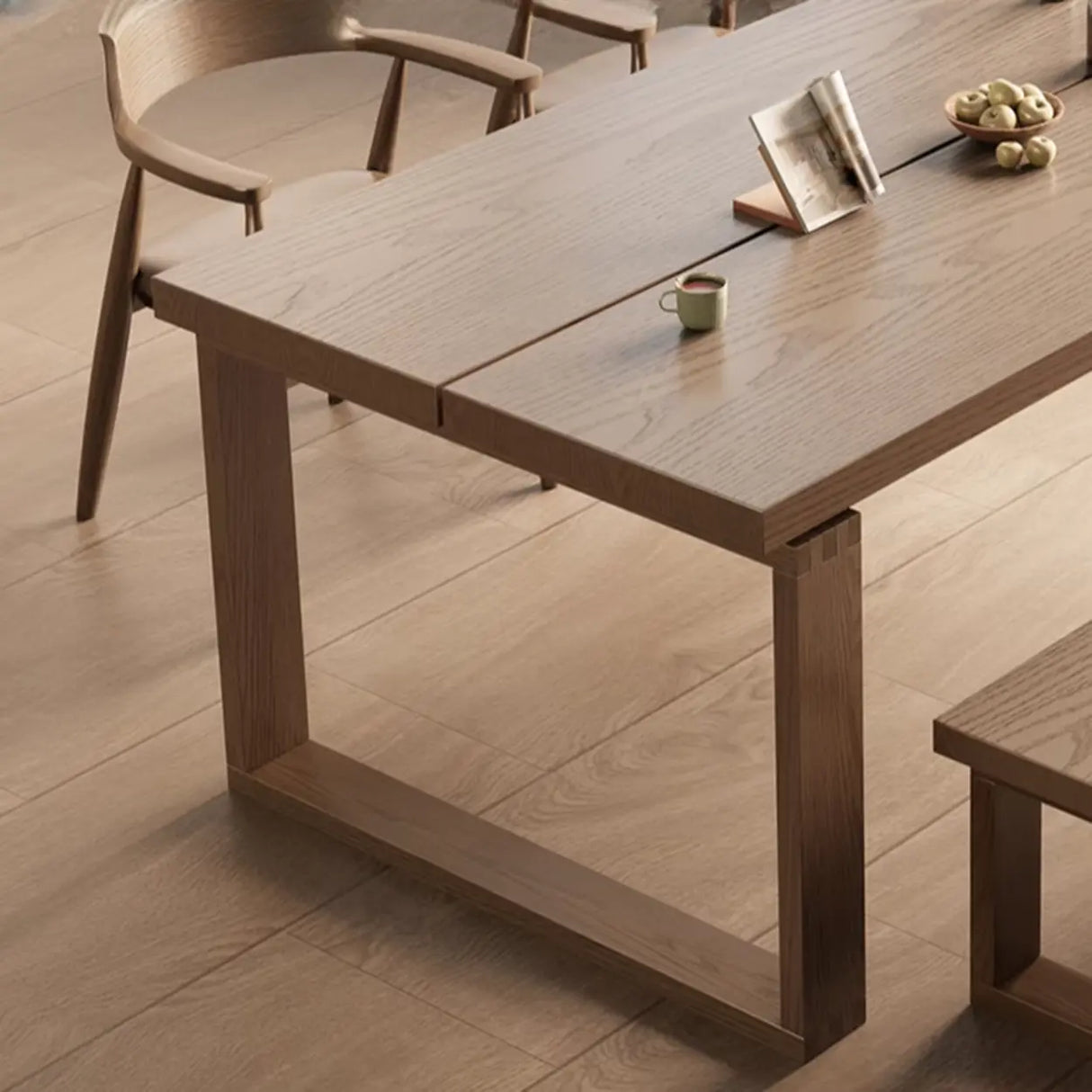 Natural Finish Narrow Wood Multi-person Conference Desk Image - 14