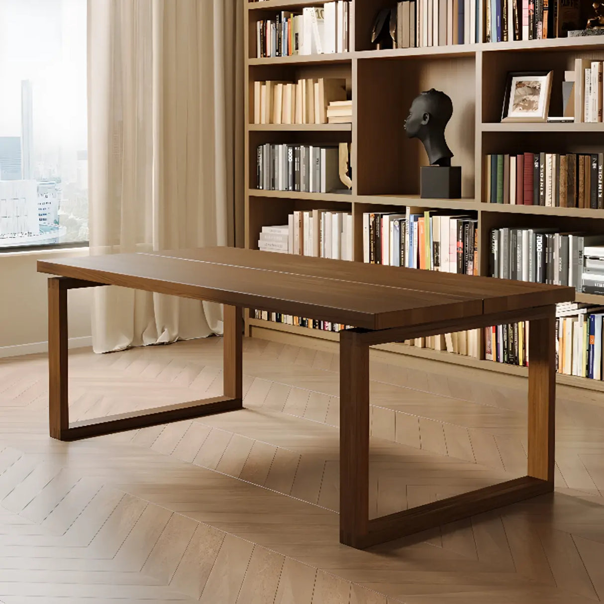 Natural Finish Narrow Wood Multi-person Conference Desk Image - 6