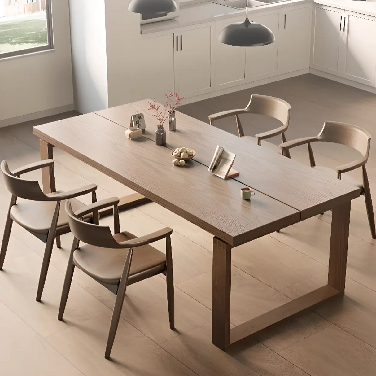 Natural Finish Narrow Wood Multi-person Conference Desk Image - 7