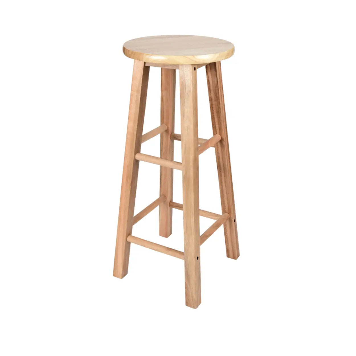 Natural Finish Oak Round Wood Backless Bar Stools Image - 1