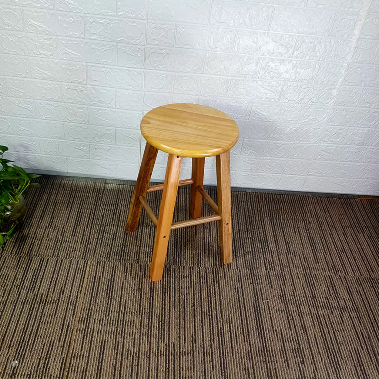 Natural Finish Oak Round Wood Backless Bar Stools Image - 11
