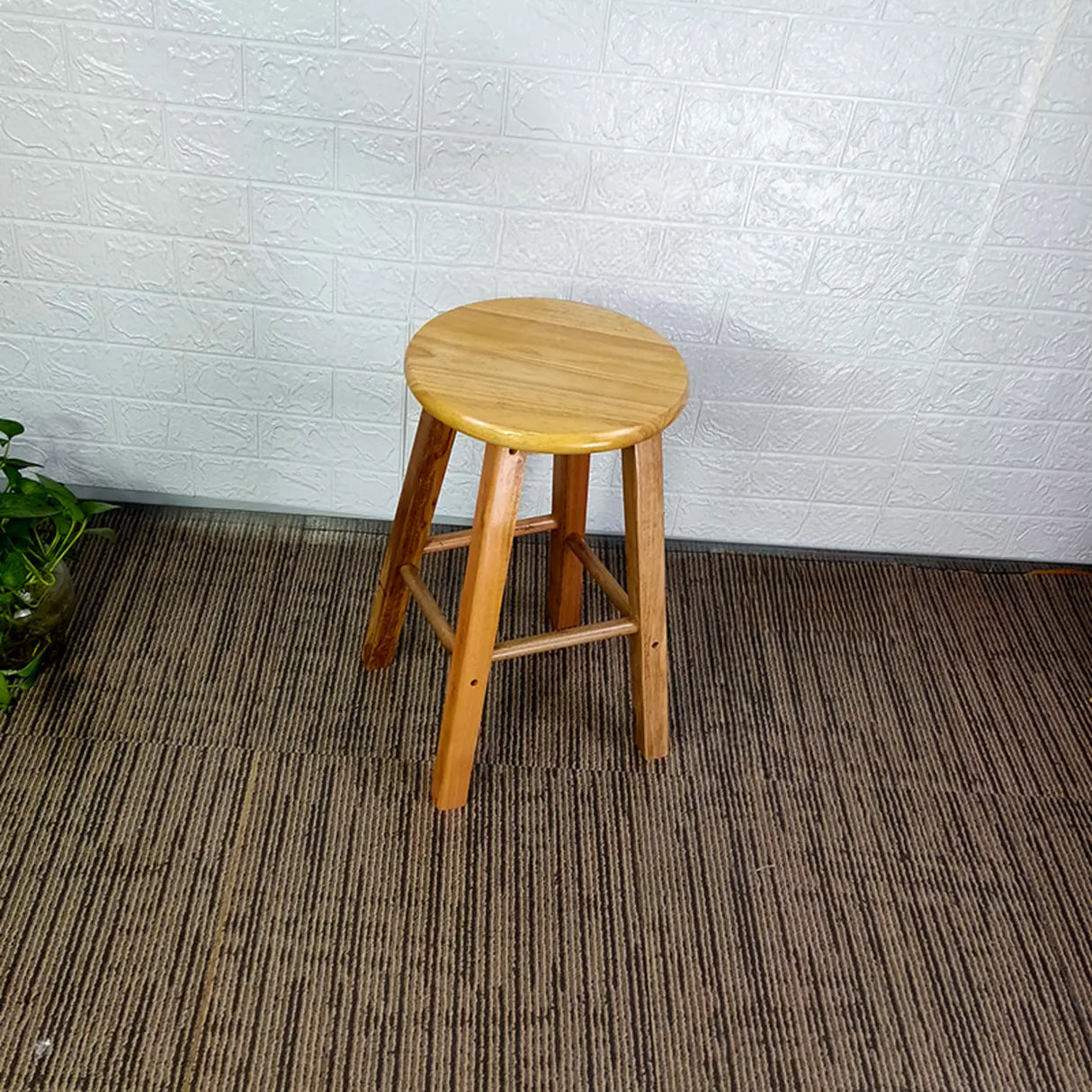 Natural Finish Oak Round Wood Backless Bar Stools Image - 11
