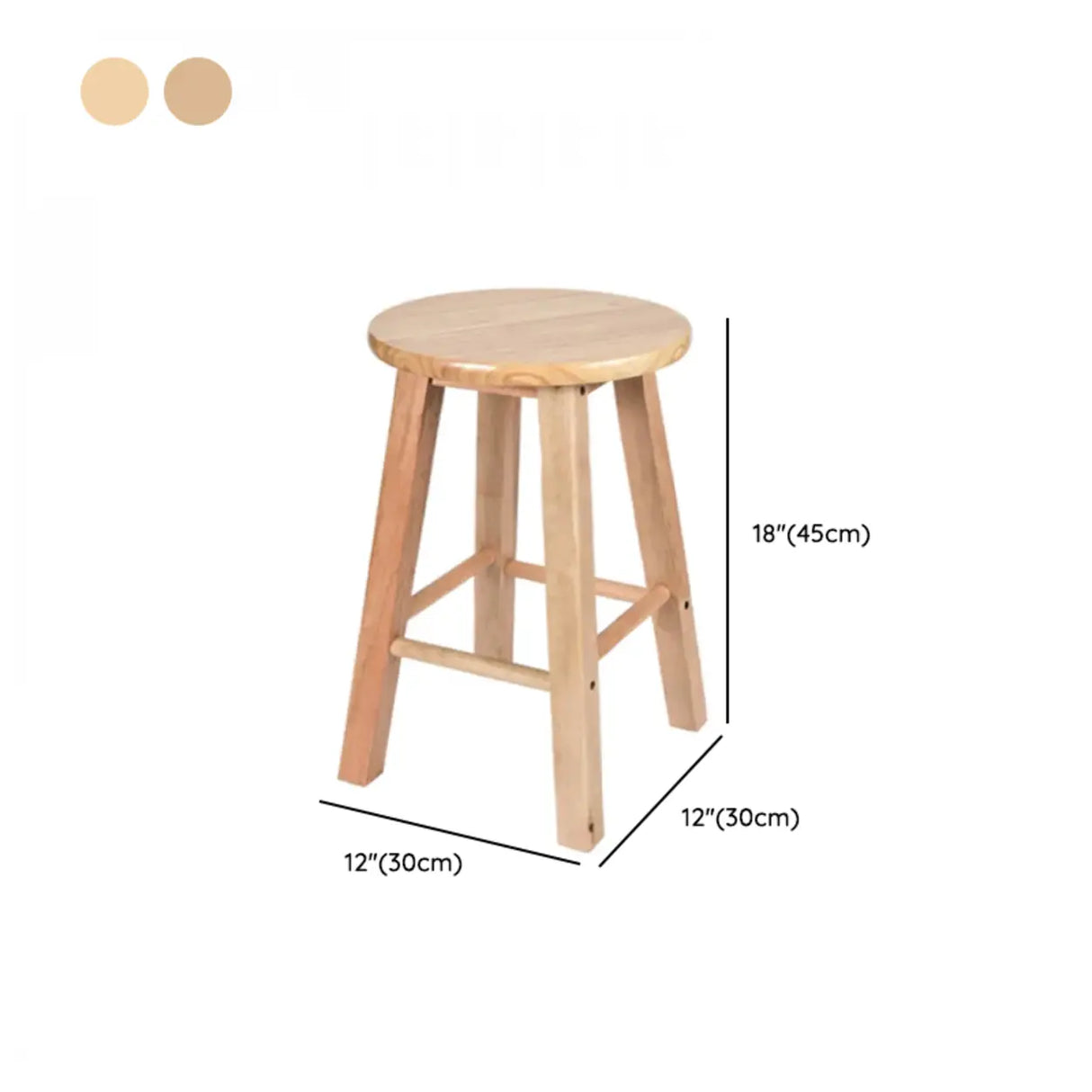 Natural Finish Oak Round Wood Backless Bar Stools 