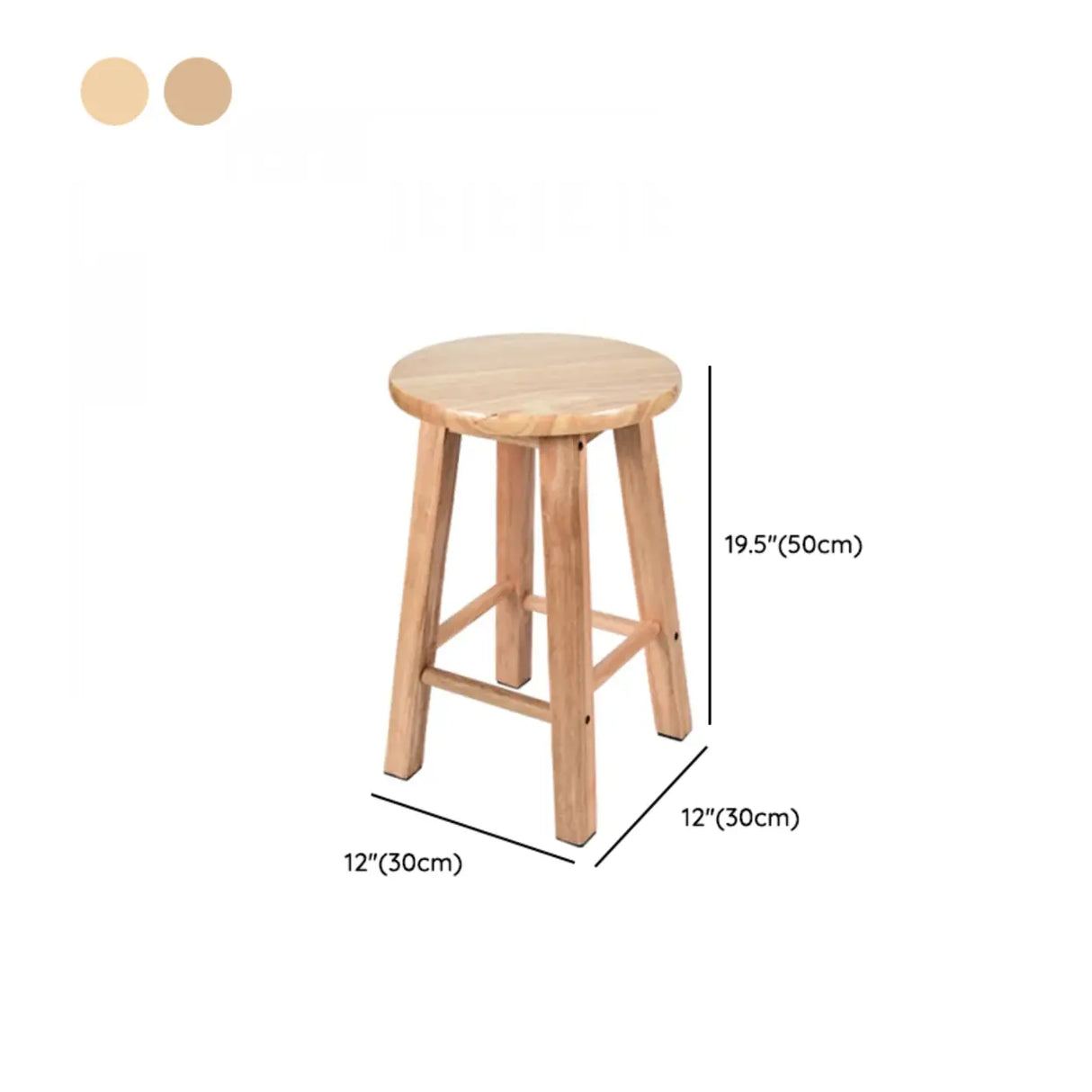 Natural Finish Oak Round Wood Backless Bar Stools Image - 18