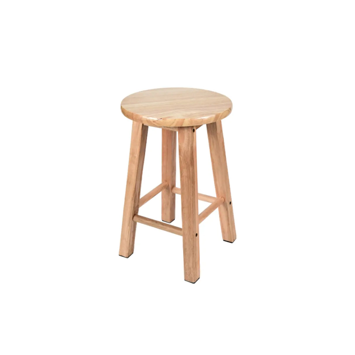 Natural Finish Oak Round Wood Backless Bar Stools Image - 3