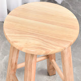 Natural Finish Oak Round Wood Backless Bar Stools Image - 4
