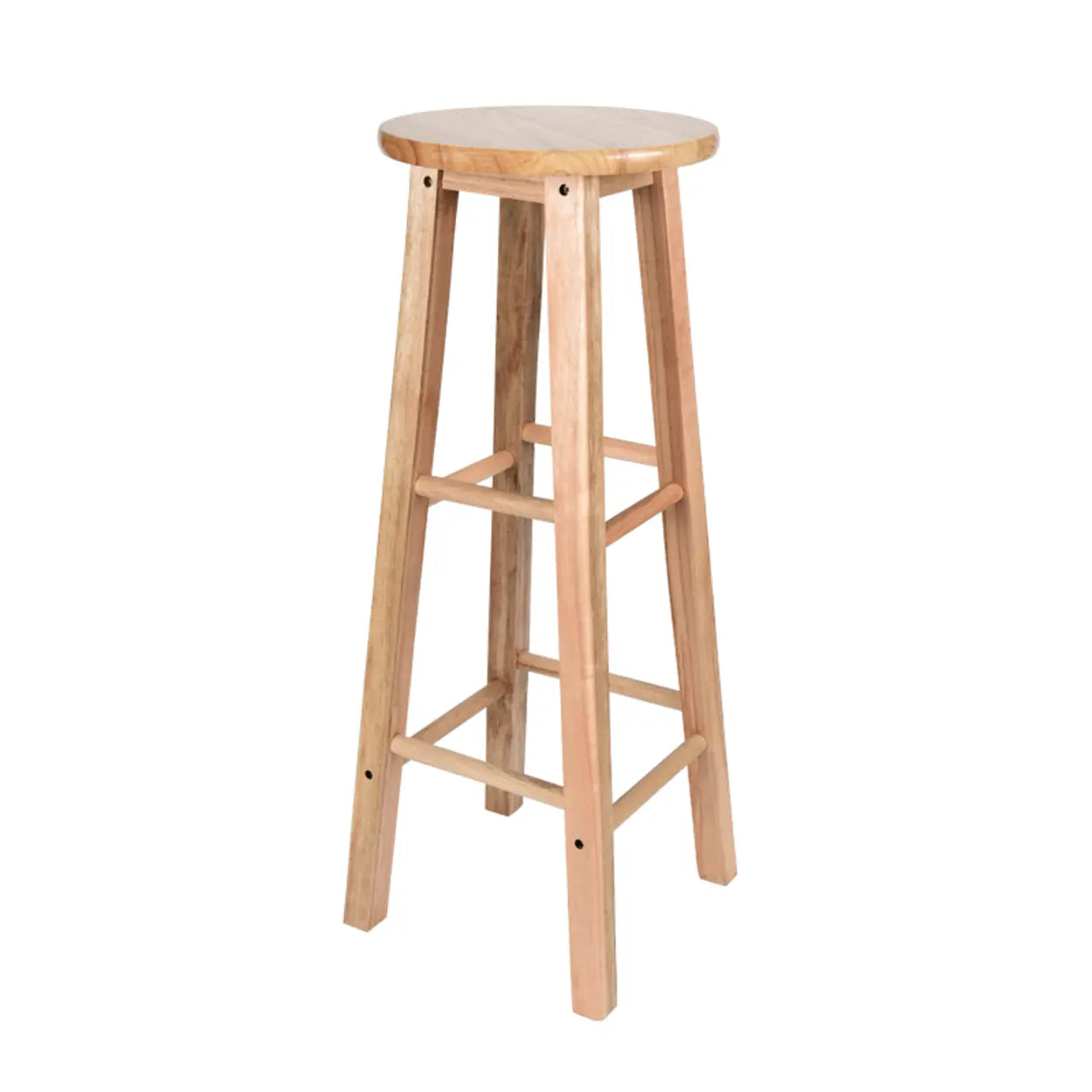 Natural Finish Oak Round Wood Backless Bar Stools Image - 5