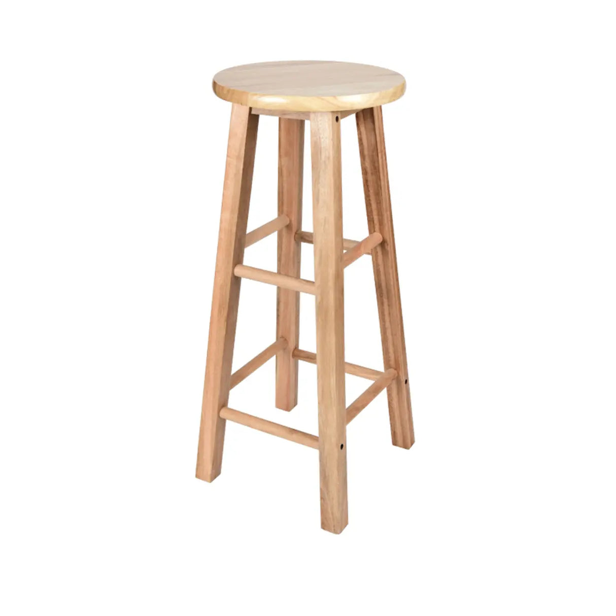 Natural Finish Oak Round Wood Backless Bar Stools Image - 5