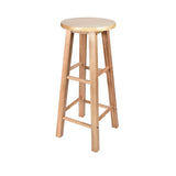 Natural Finish Oak Round Wood Backless Bar Stools Image - 5