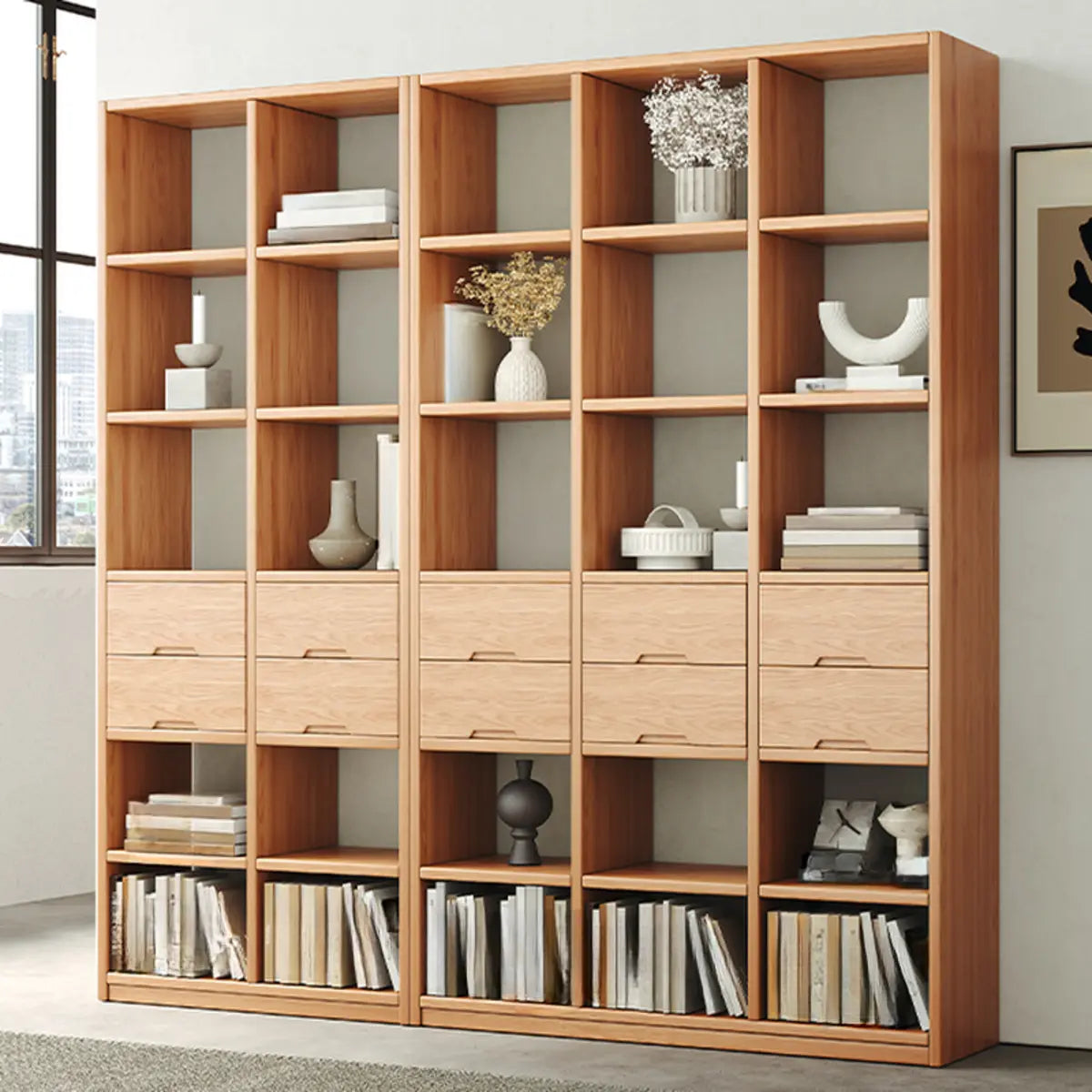 Natural Finish Open Back Pine Vertical Tall Bookcase Image - 3