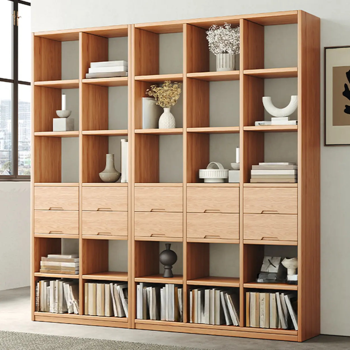 Natural Finish Open Back Pine Vertical Tall Bookcase Image - 3