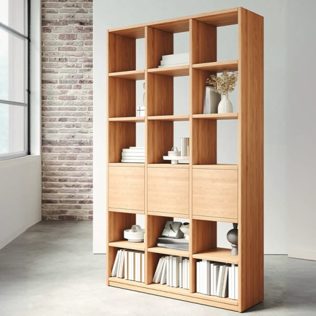Natural Finish Open Back Pine Vertical Tall Bookcase Image - 5