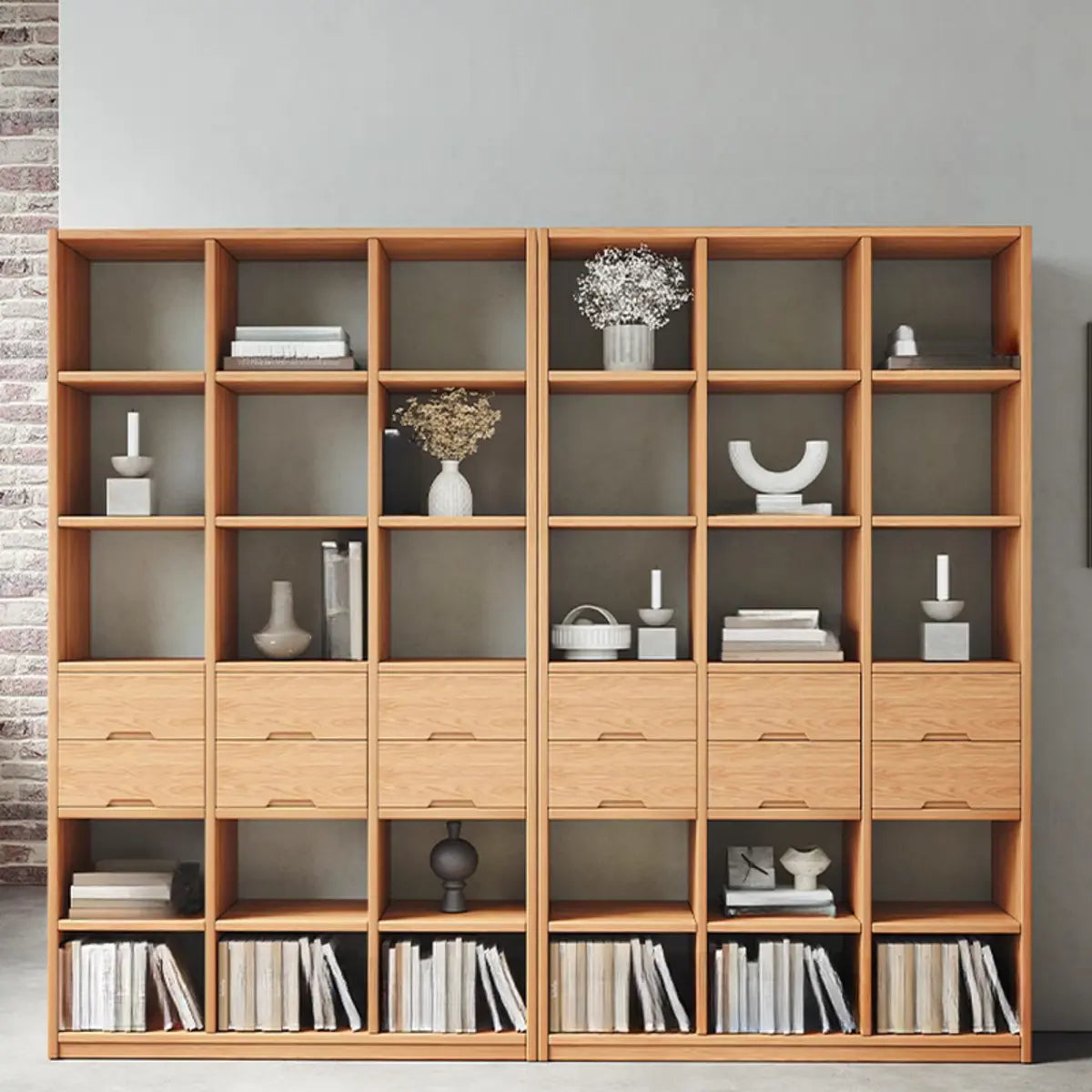 Natural Finish Open Back Pine Vertical Tall Bookcase Image - 6