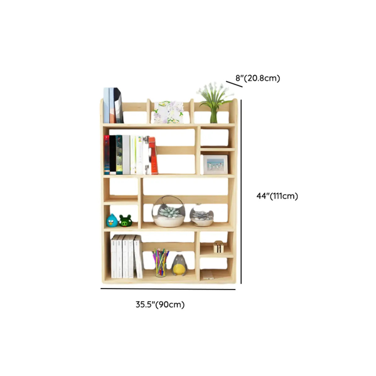Natural Finish Open Casual Timber Storage Bookcase Image - 42