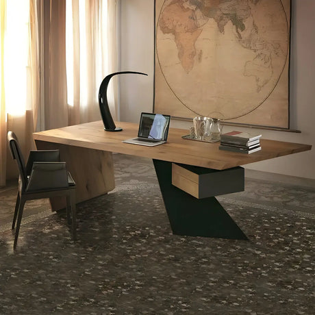 Natural Finish Pine Wood Pedestal Reception Desk Image - 2