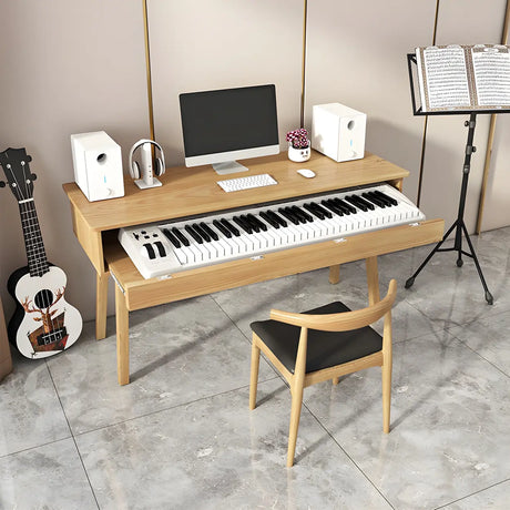 Natural Finish Pine Wood Piano Desk with Storage Image - 2