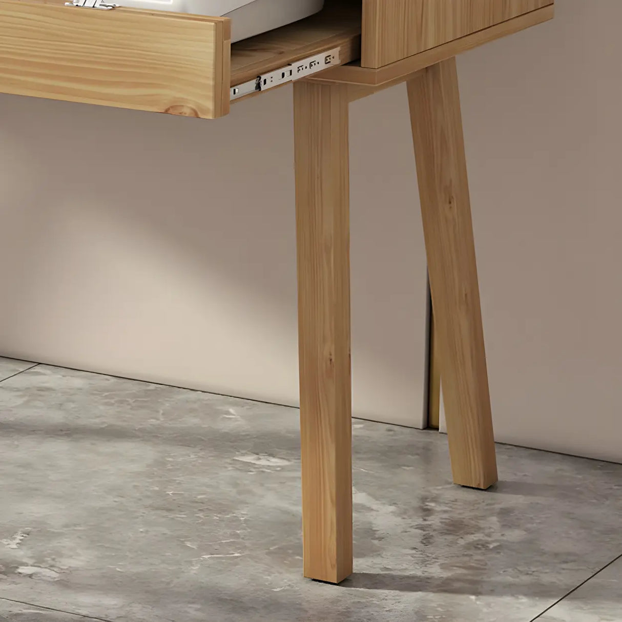 Natural Finish Pine Wood Piano Desk with Storage Image - 8