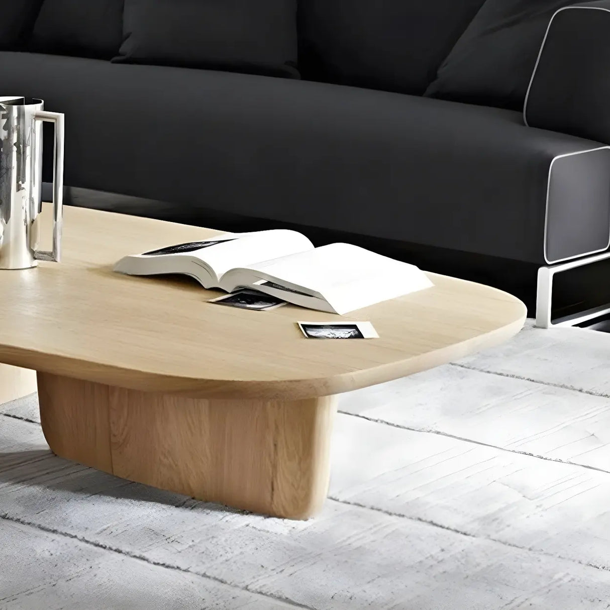 Natural Finish Pine Wood Rectangular Coffee Table Image - 8