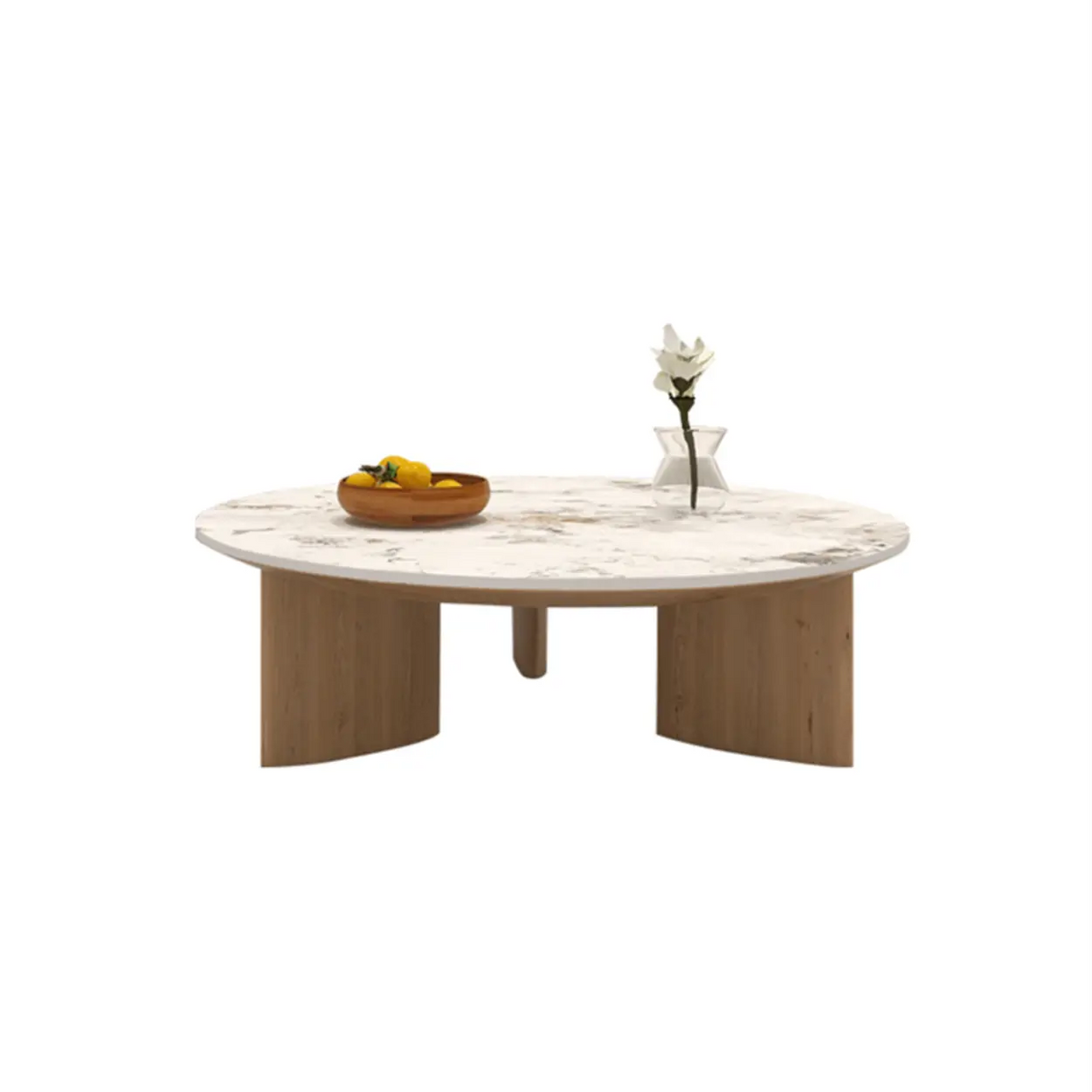 Natural Finish Pine Wood Round Three Leg Coffee Table Image - 5