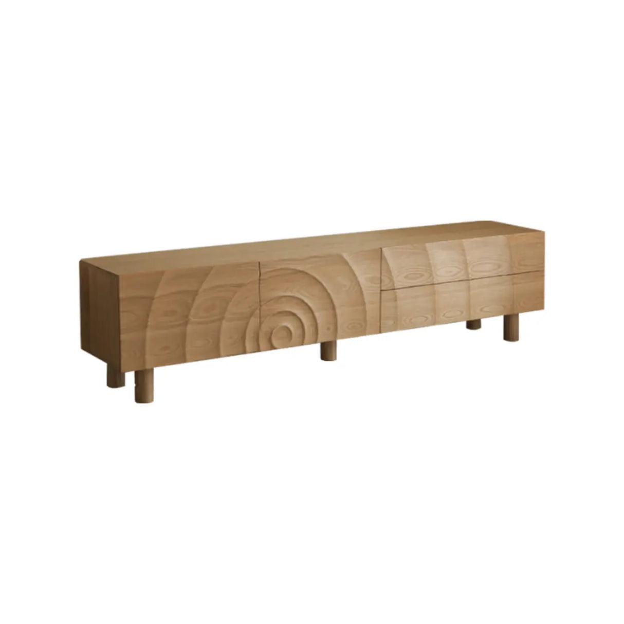 Natural Finish Pine Wood TV Stand with Cabinet Drawers Image - 10