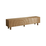 Natural Finish Pine Wood TV Stand with Cabinet Drawers Image - 10