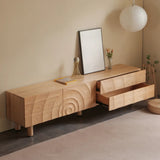 Natural Finish Pine Wood TV Stand with Cabinet Drawers Image - 11