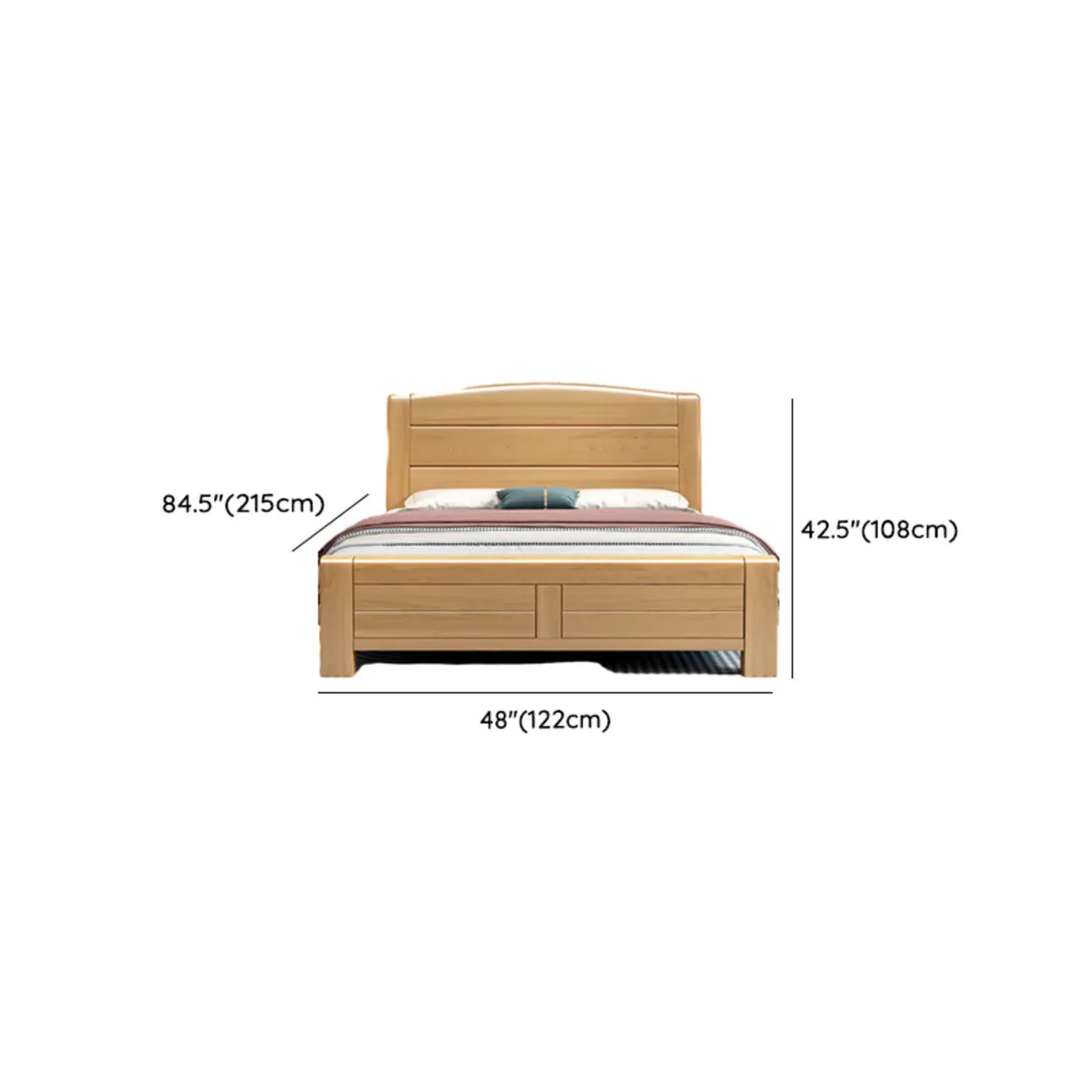 Natural Finish Queen Curved Wood Panel Bed with Mattress Image - 10