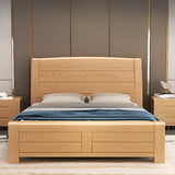 Natural Finish Queen Curved Wood Panel Bed with Mattress Image - 2