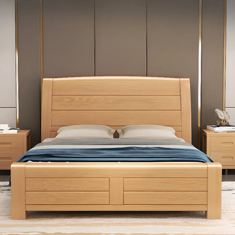 Natural Finish Queen Curved Wood Panel Bed with Mattress Image - 2