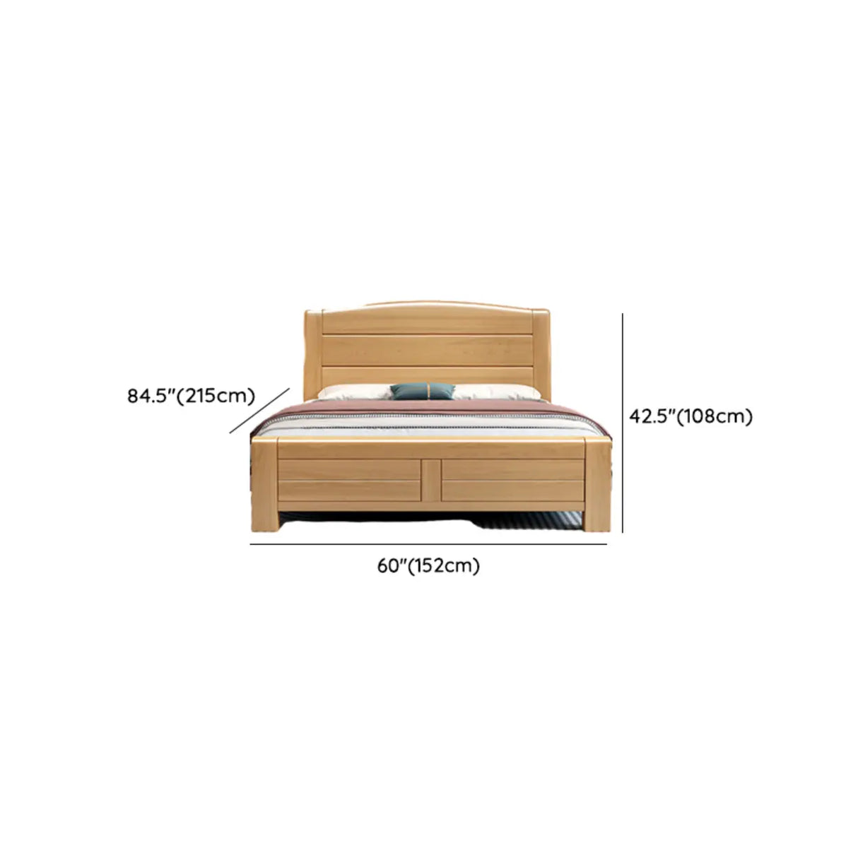 Natural Finish Queen Curved Wood Panel Bed with Mattress 