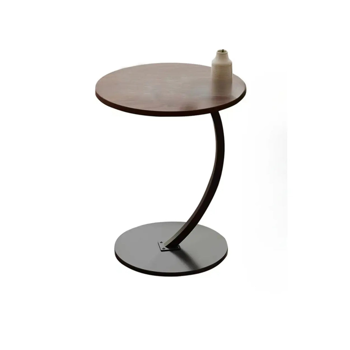 Natural Finish Round Wood Metal Base C-Shaped Side Table Image - 10