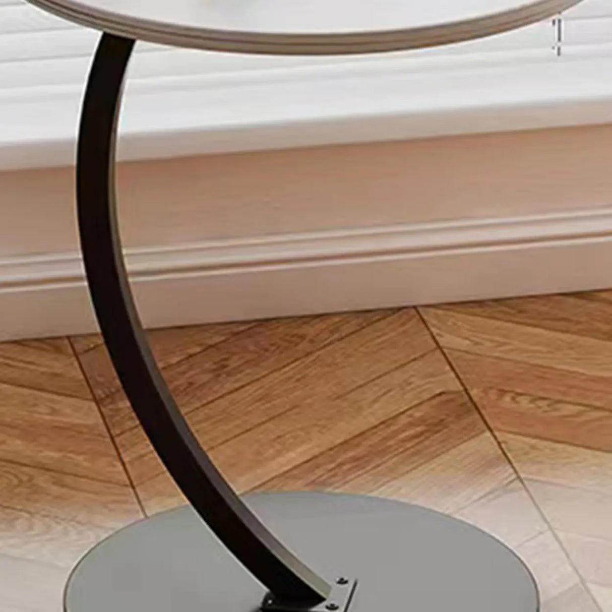 Natural Finish Round Wood Metal Base C-Shaped Side Table Image - 19
