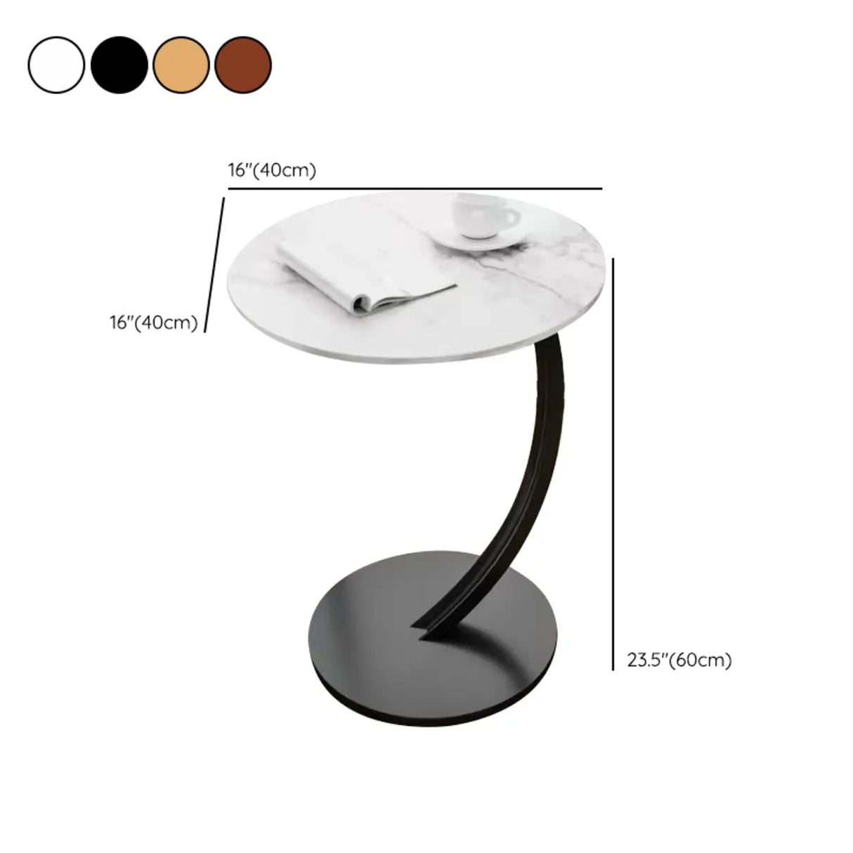 Natural Finish Round Wood Metal Base C-Shaped Side Table 