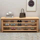 Natural Finish Rubberwood Entryway Bench with Shelves Image - 1