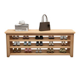 Natural Finish Rubberwood Entryway Bench with Shelves Image - 3