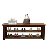 Natural Finish Rubberwood Entryway Bench with Shelves Image - 8