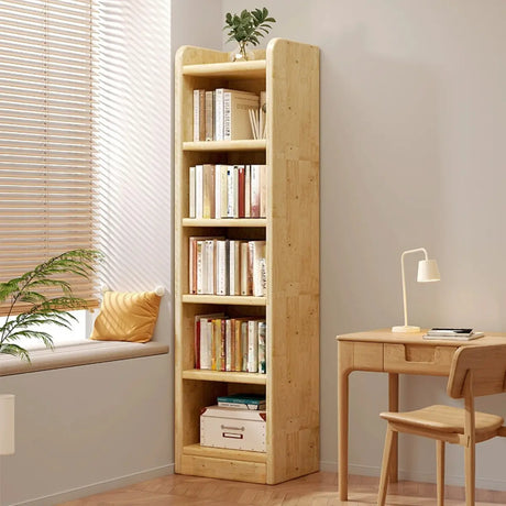 Natural Finish Rustic Rectangular Wood Narrow Bookcase Image - 1