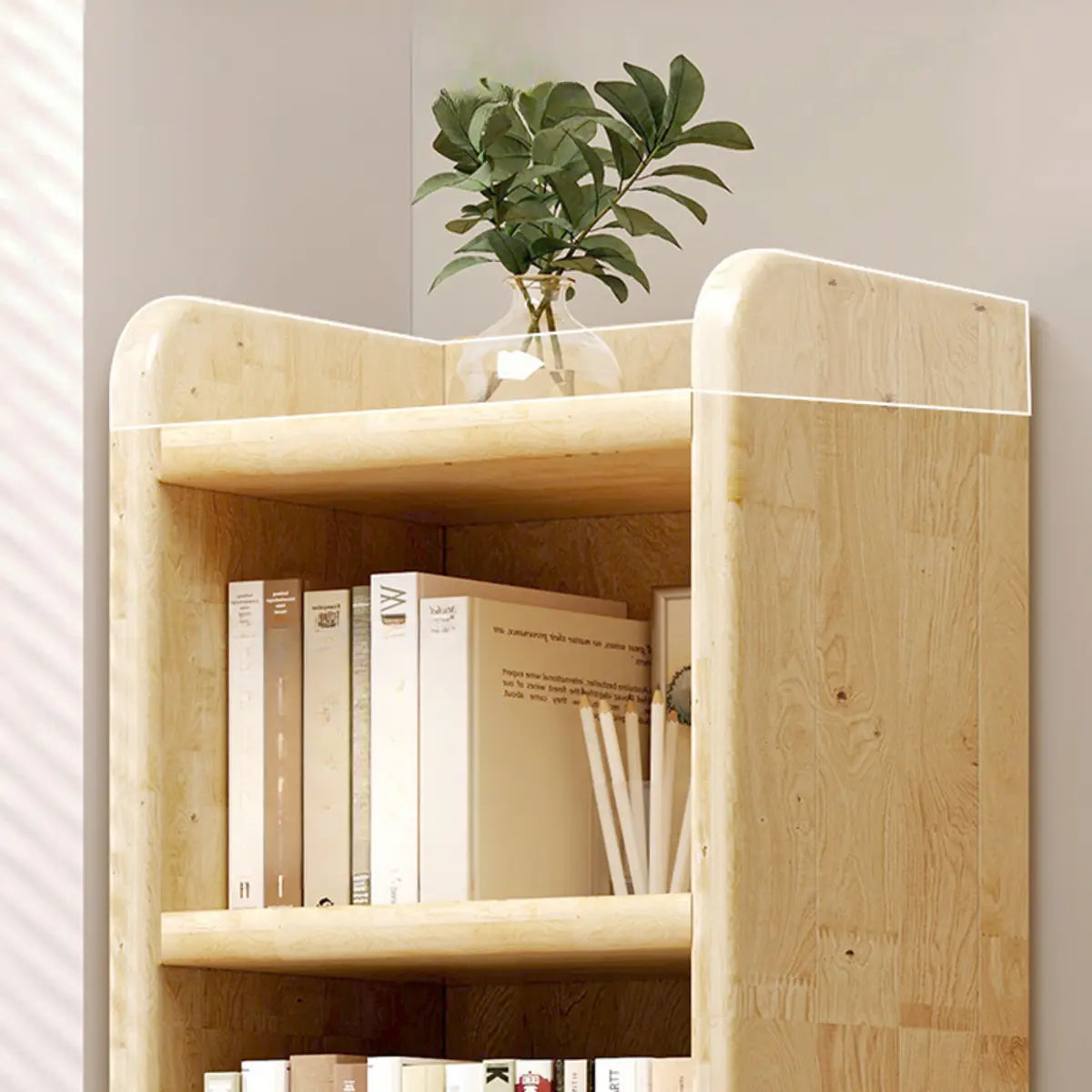 Natural Finish Rustic Rectangular Wood Narrow Bookcase Image - 10