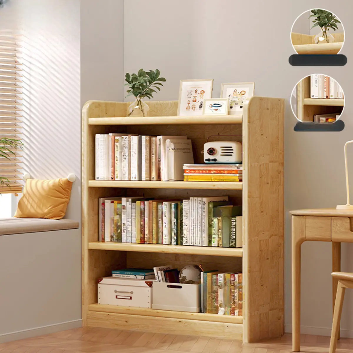 Natural Finish Rustic Rectangular Wood Narrow Bookcase Image - 11