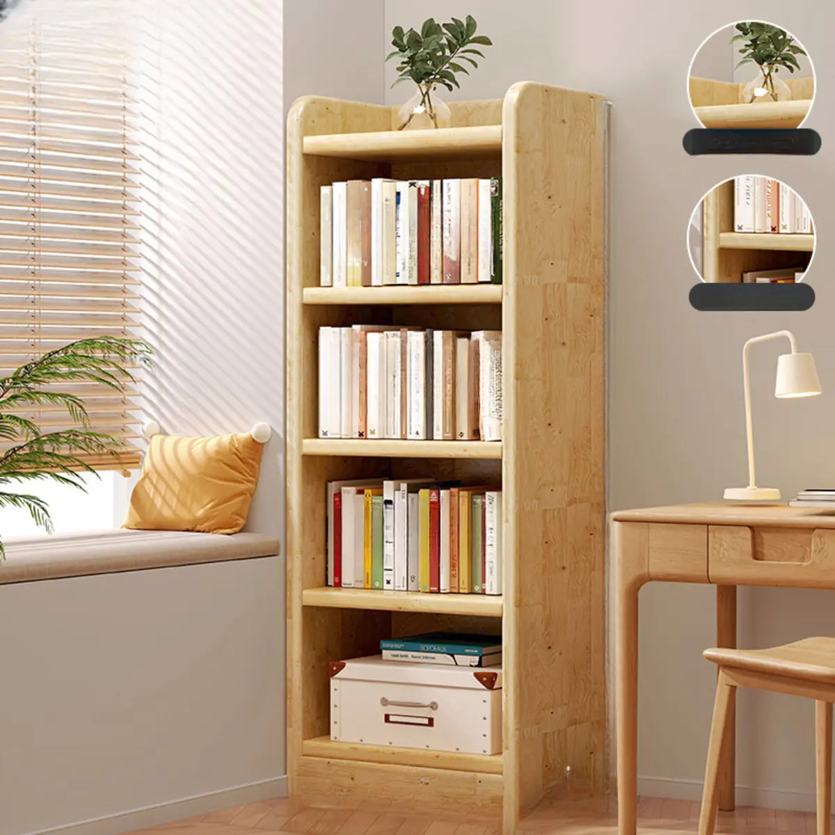 Natural Finish Rustic Rectangular Wood Narrow Bookcase Image - 12