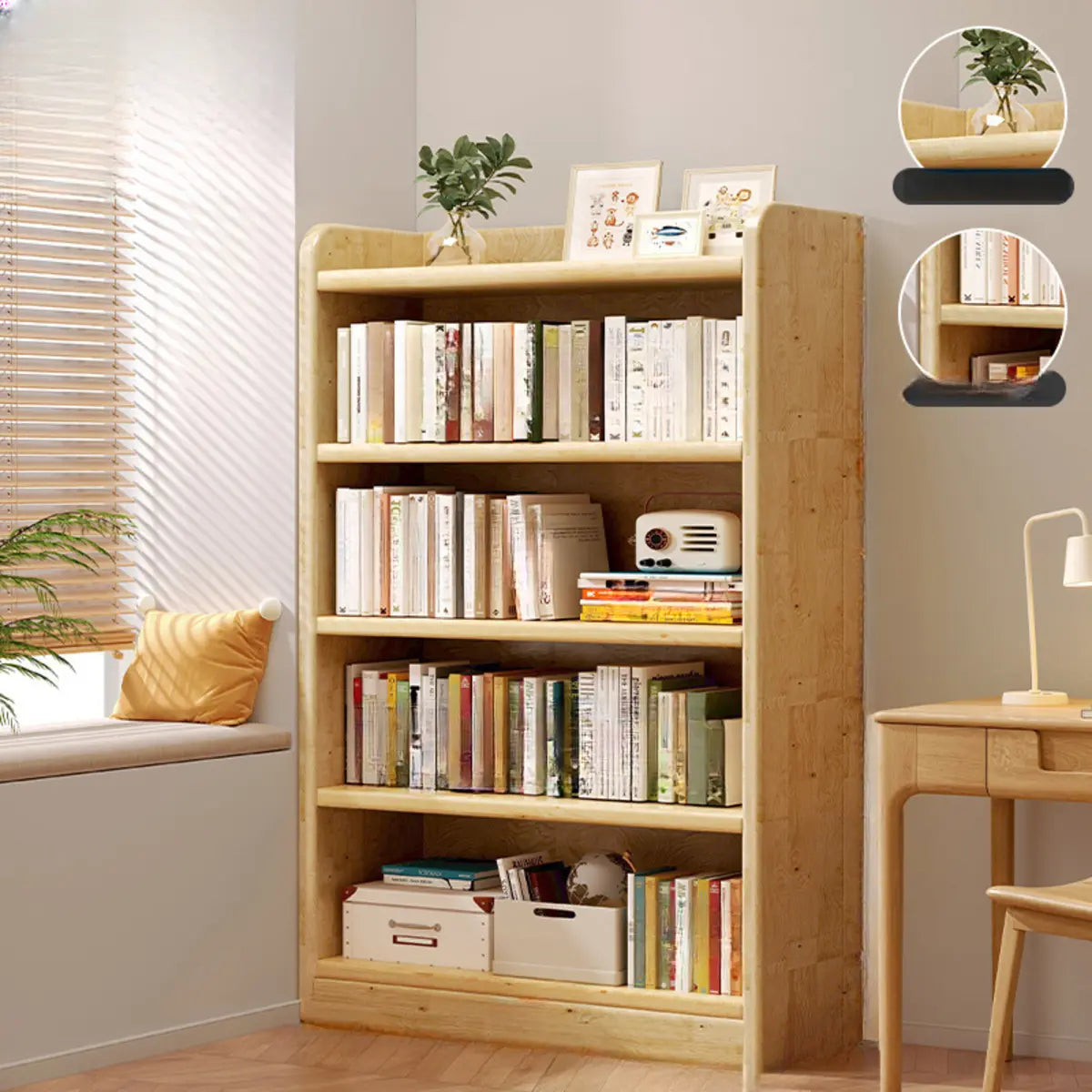 Natural Finish Rustic Rectangular Wood Narrow Bookcase Image - 13