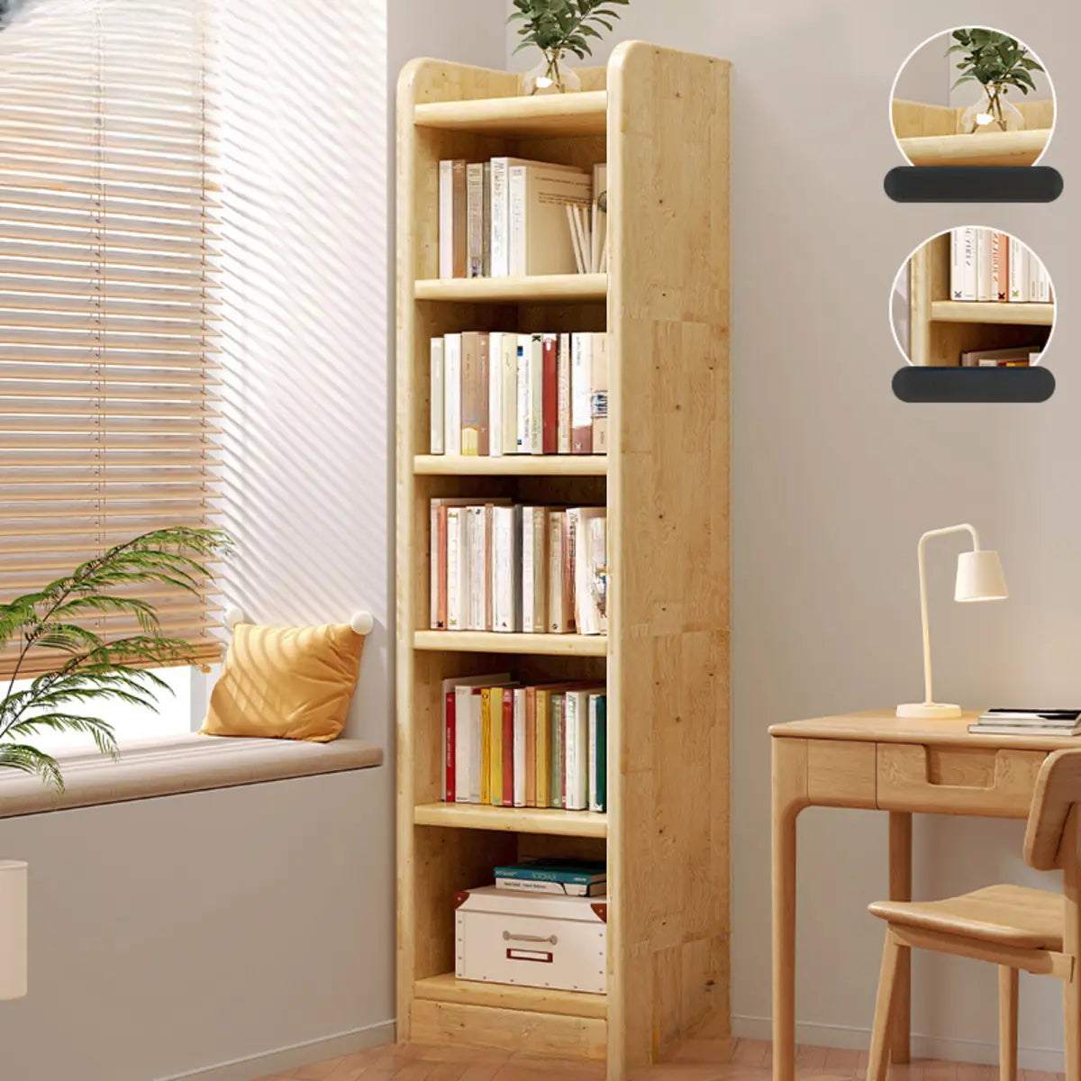 Natural Finish Rustic Rectangular Wood Narrow Bookcase Image - 14