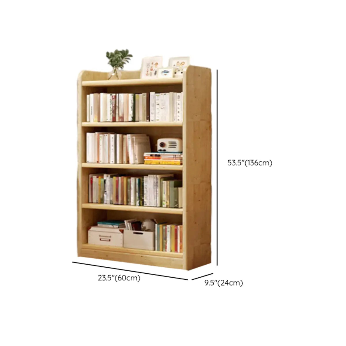 Natural Finish Rustic Rectangular Wood Narrow Bookcase 