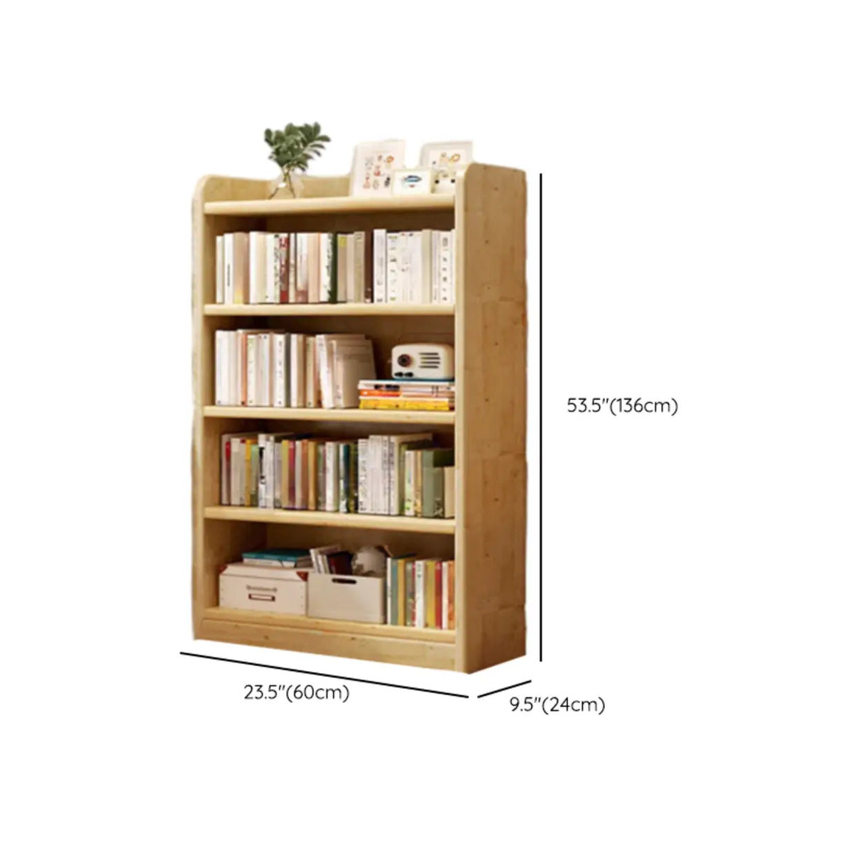 Natural Finish Rustic Rectangular Wood Narrow Bookcase 