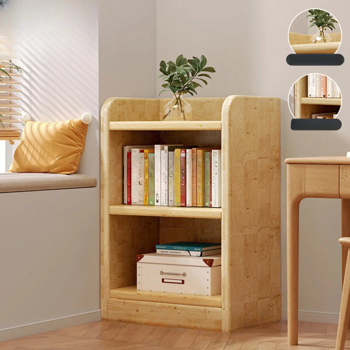 Natural Finish Rustic Rectangular Wood Narrow Bookcase Image - 2