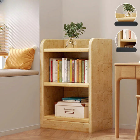 Natural Finish Rustic Rectangular Wood Narrow Bookcase Image - 2