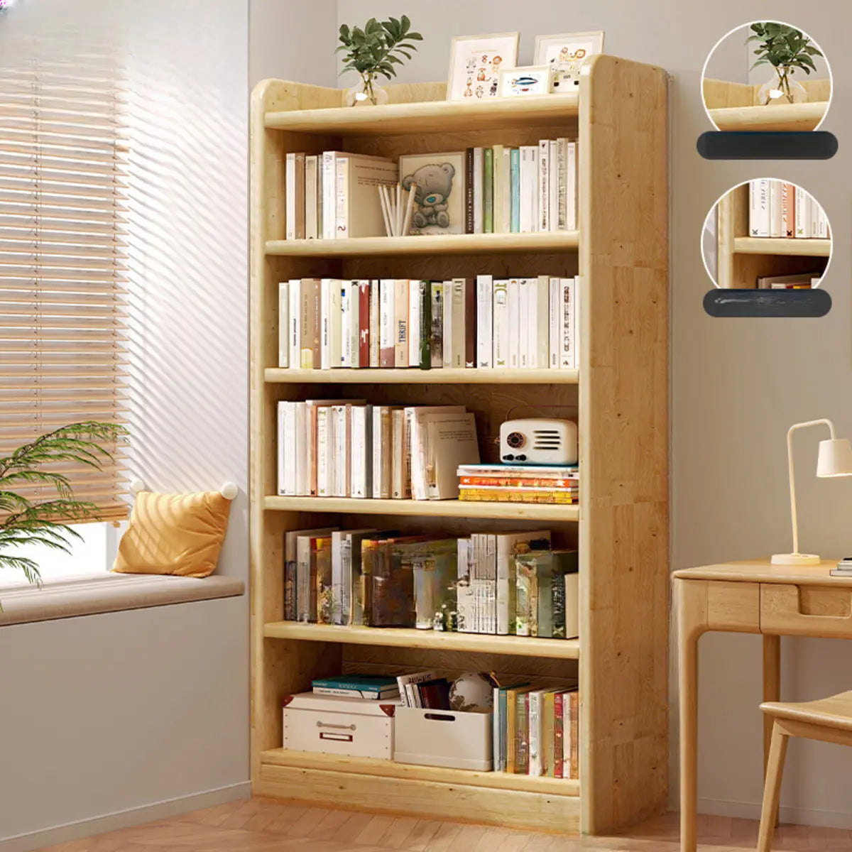 Natural Finish Rustic Rectangular Wood Narrow Bookcase Image - 3
